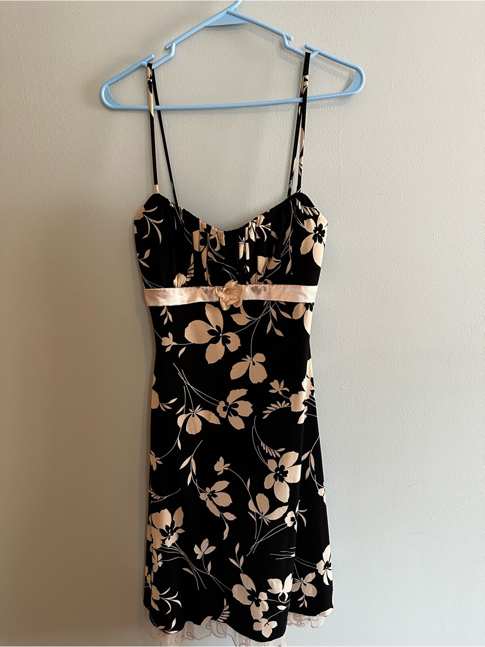 Ruby Rox Black Floral Spaghetti-Strap Mini Dress with Cream Accents